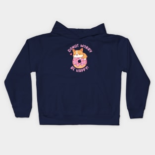 Cute Corgi Donut Worry Be Happy Funny Kids Hoodie